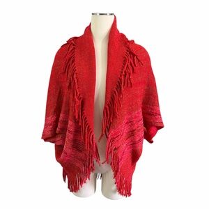 Ana & Rose Women’s Elegant Red Fringed Women's Poncho One Size Fits Most